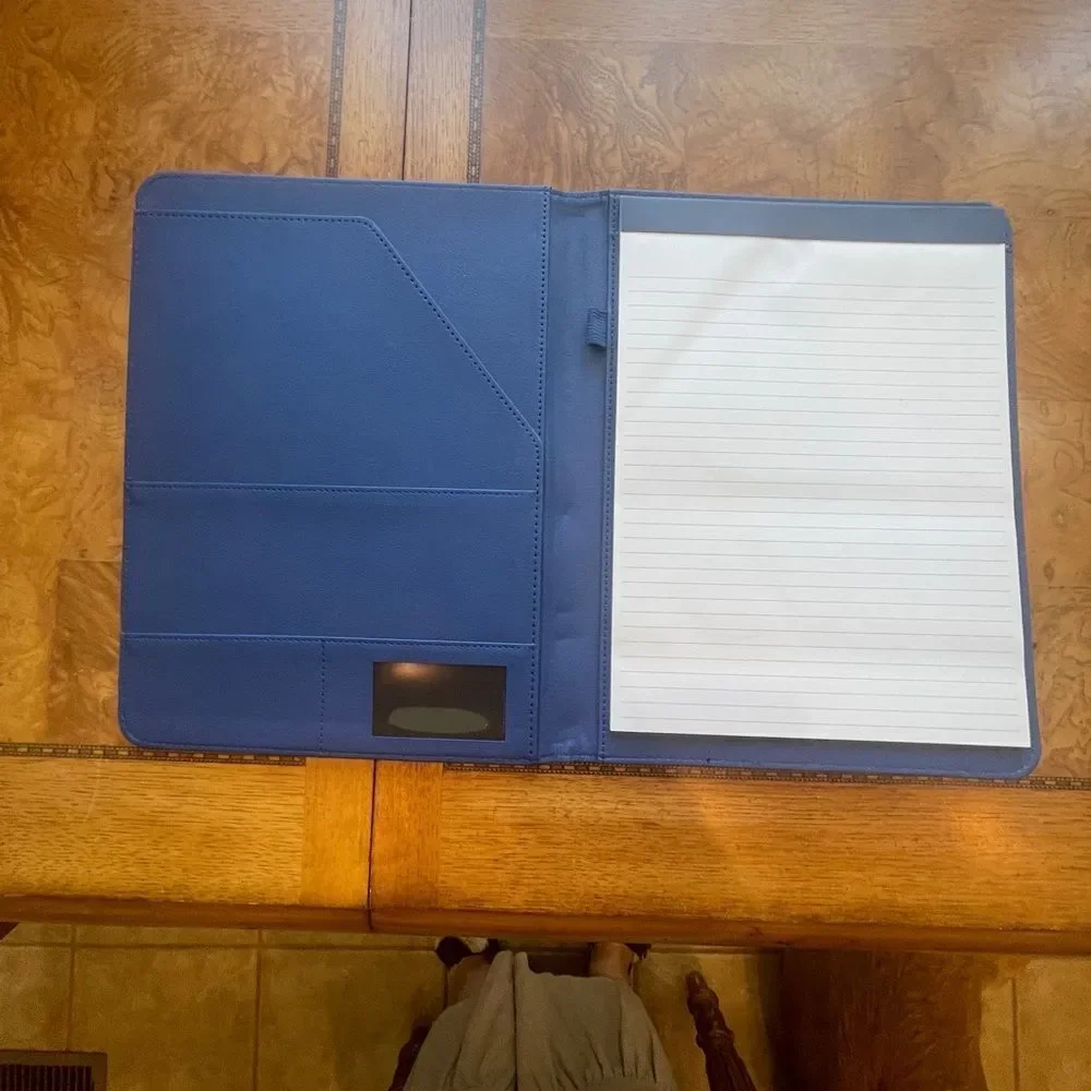 Leather Folder Blue Marble Design Folio with Paper